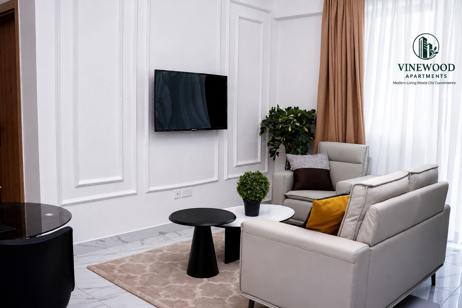 Interior of a modern VineWood Apartments 1-bedroom unit in Nairobi West